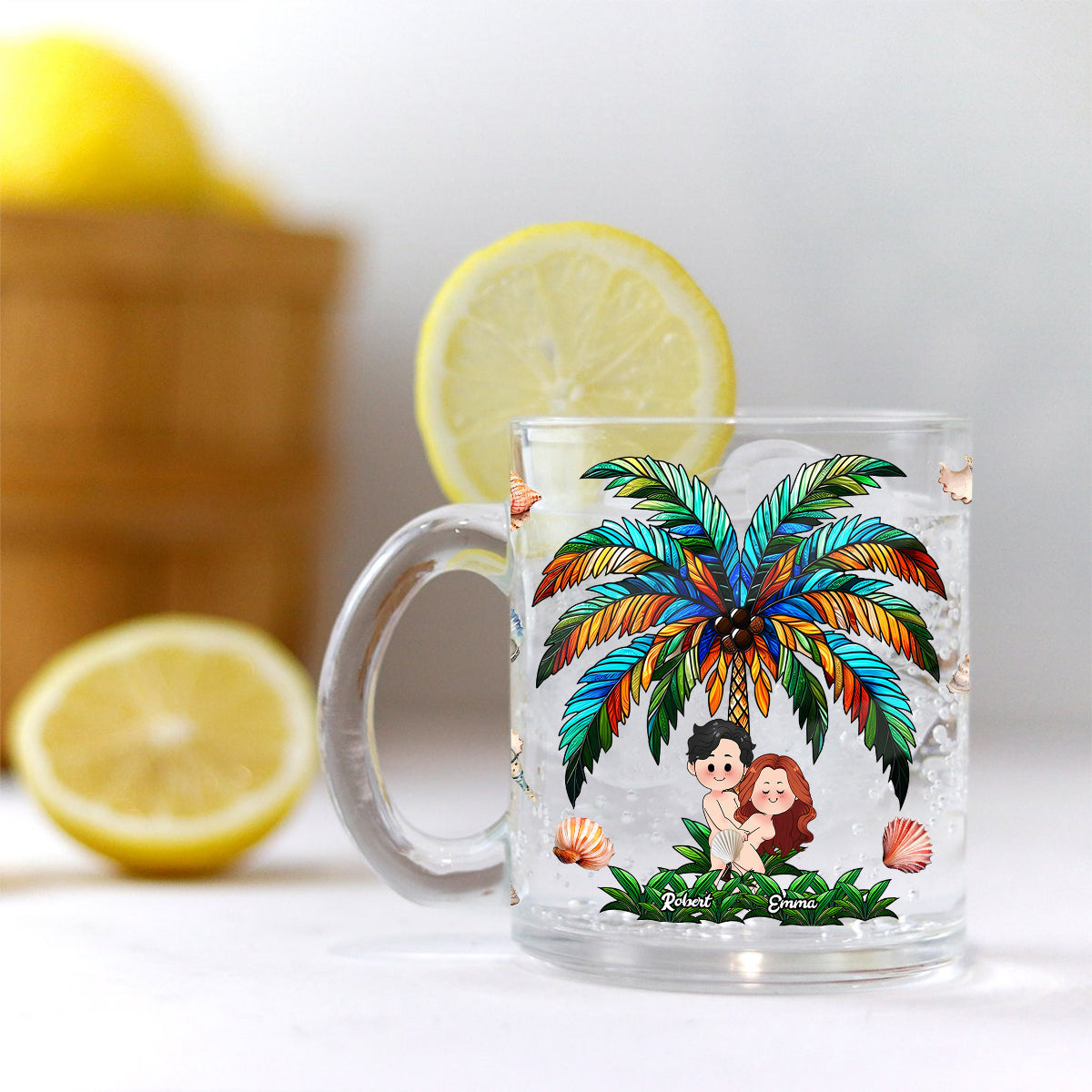 I Fcking Love You Palm Tree Happy Couple - Personalized Couple Glass Mug