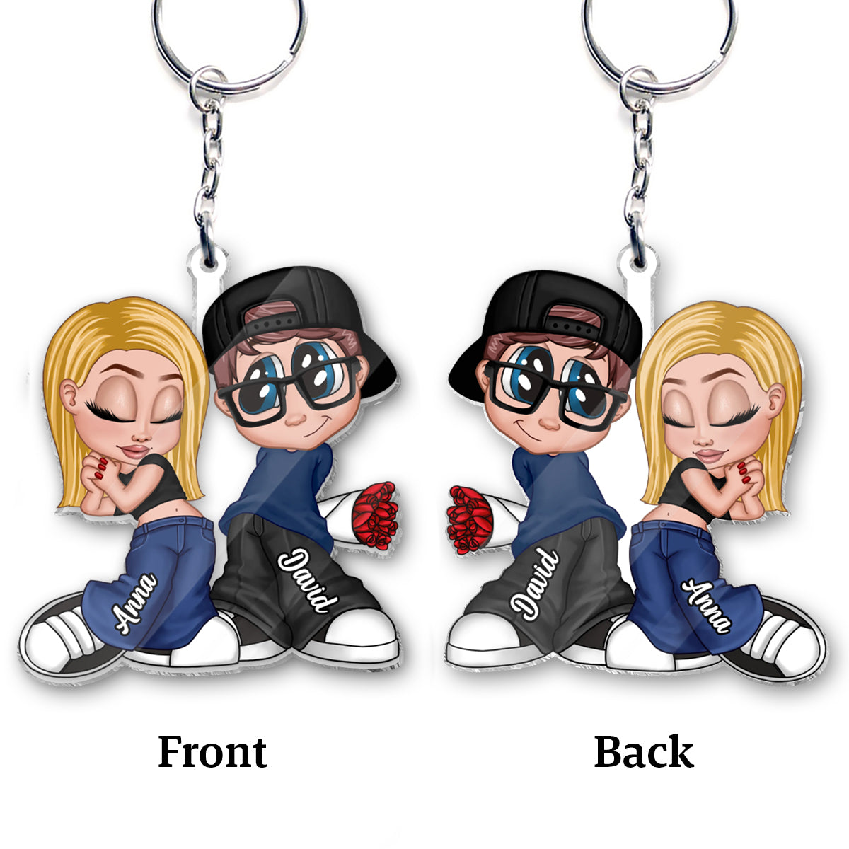 Y2K Couple Chicano - Personalized Couple Custom Shaped Keychain