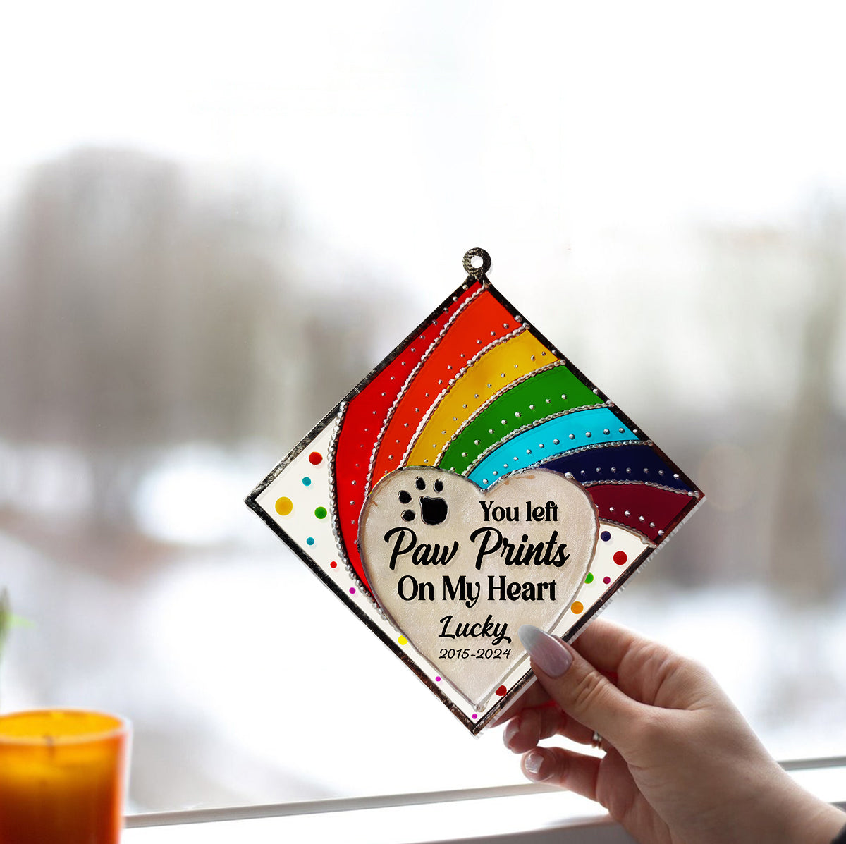 Rainbow Bridge Cat Dog Memorial - Personalized Dog Window Hanging Suncatcher Ornament