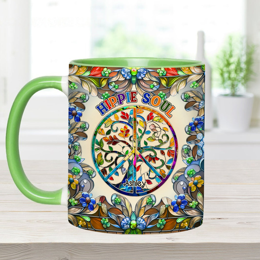 It's A Beautiful World Tree Of Life Peace Sign - Personalized Hippie Accent Mug