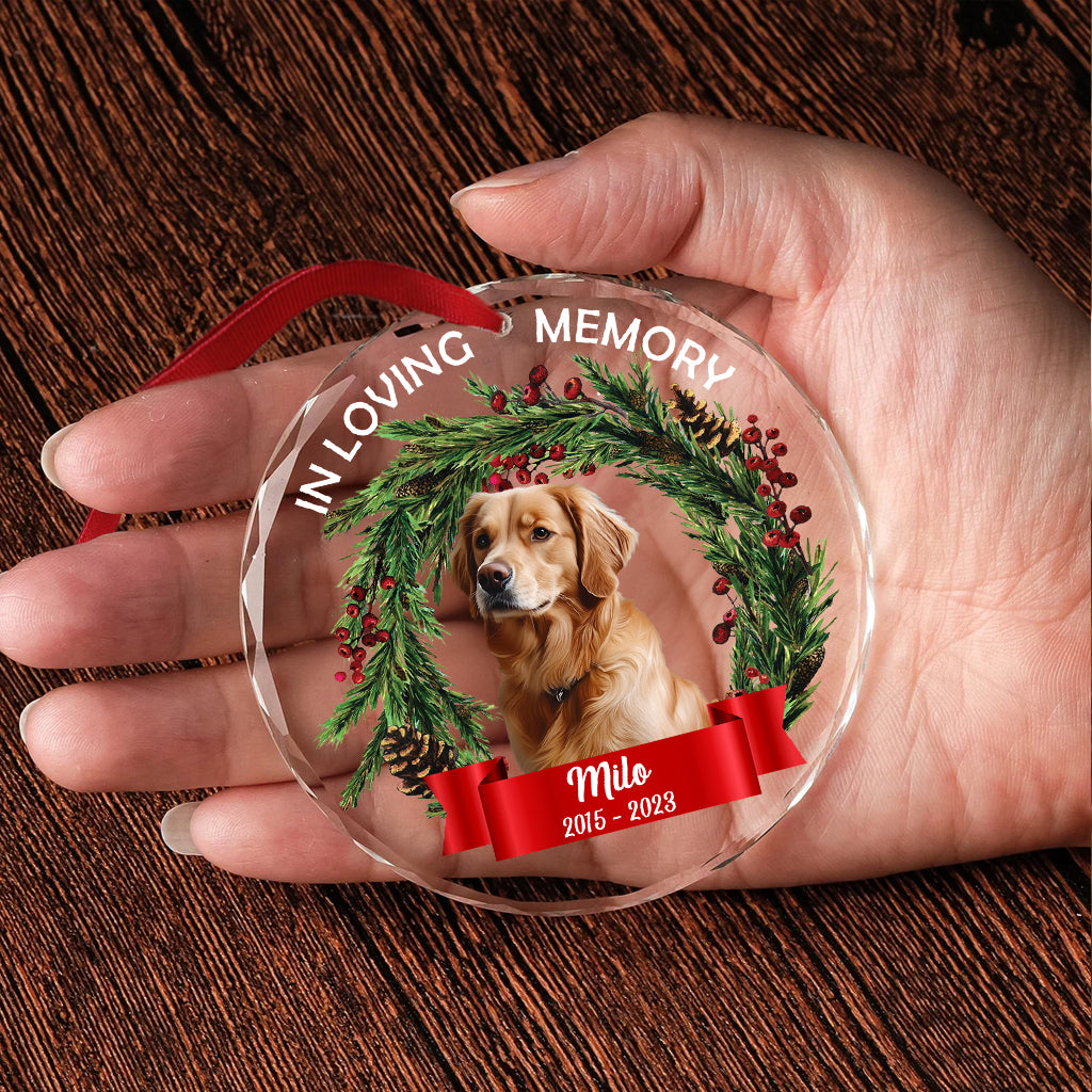 In Loving Memory Of - Personalized Dog Round Shaped Glass Ornament