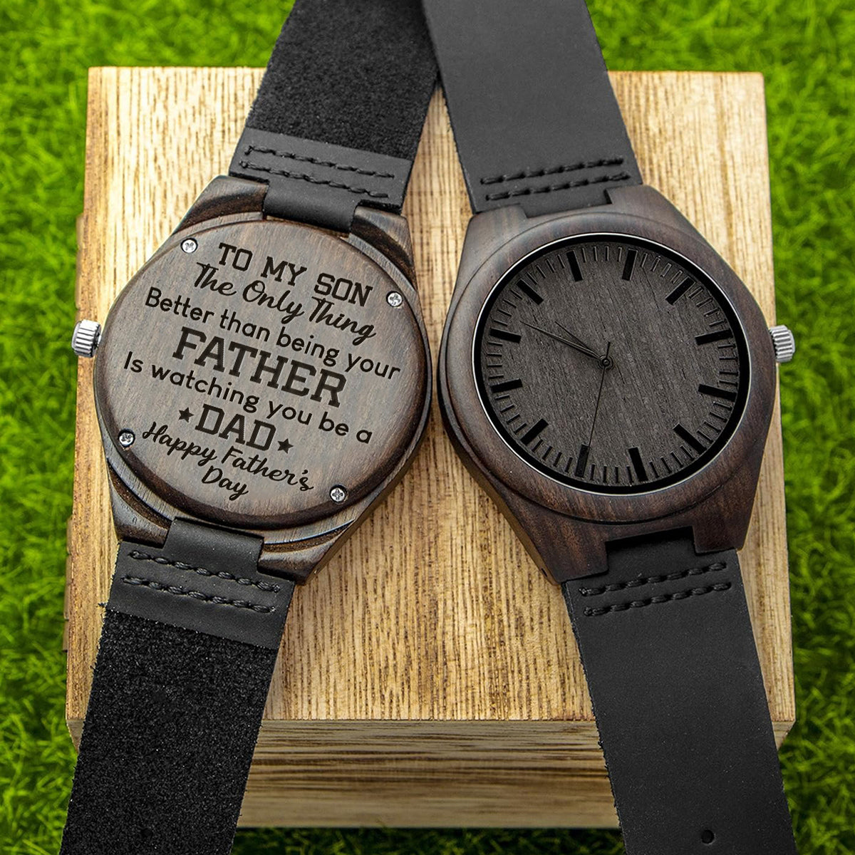 To My Son Happy Father‘s Day - Personalized Father Engraved Wooden Watch