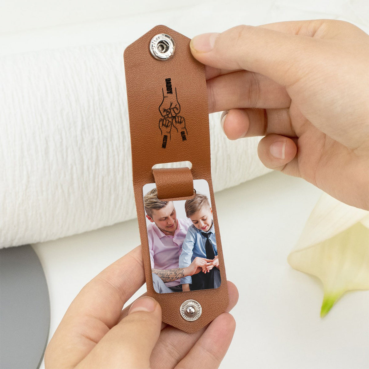 Daddy's Team - Personalized Father Photo Album Keychain