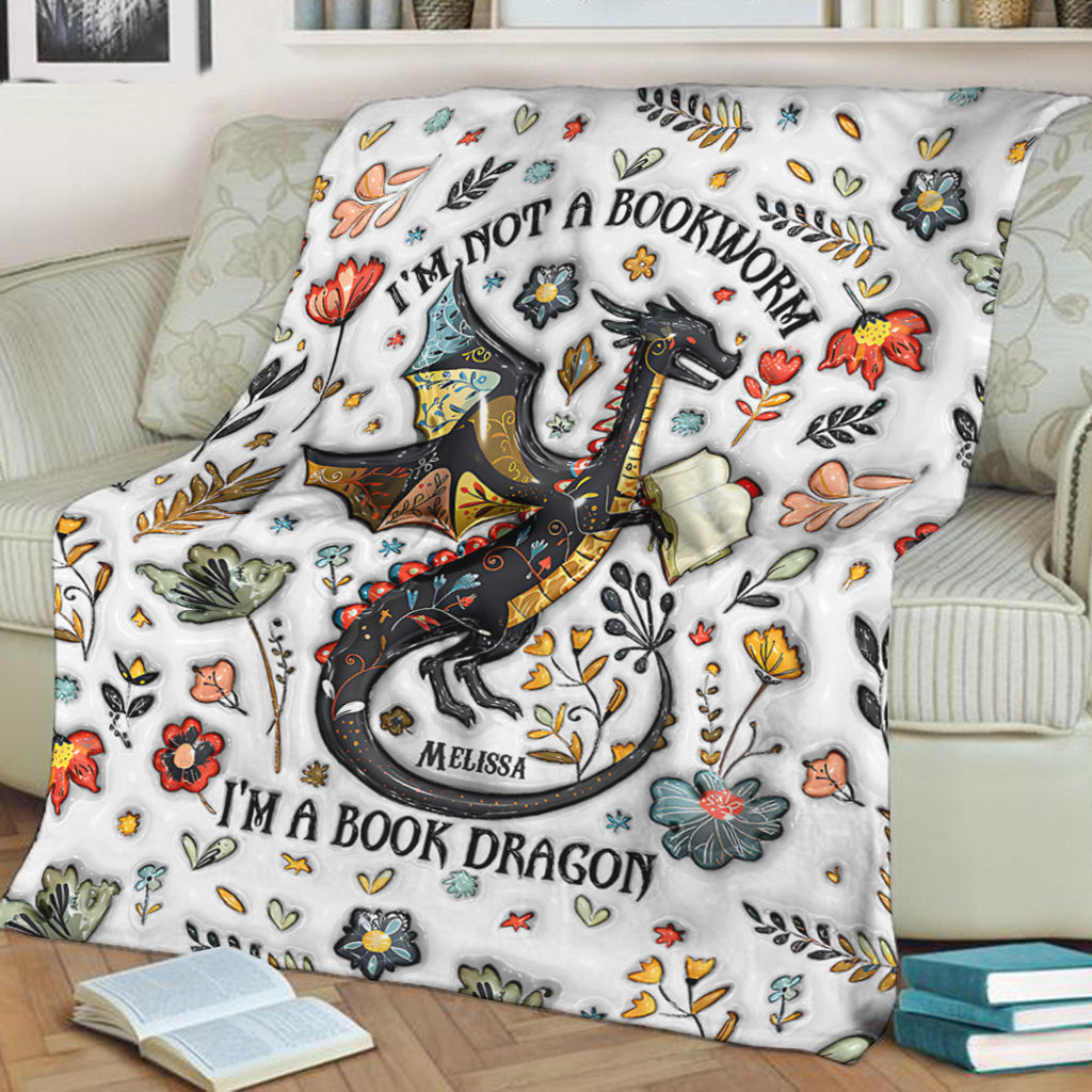 I'm Not A Book Worm I'm A Book Dragon - Personalized Book Blanket