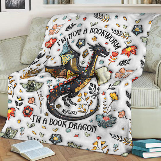 I'm Not A Book Worm I'm A Book Dragon - Personalized Book Blanket