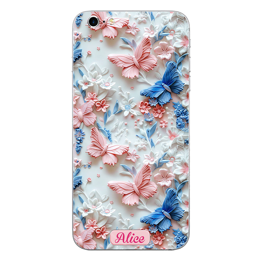 Pink And Blue Butterflies - Personalized Butterfly Clear Phone Case