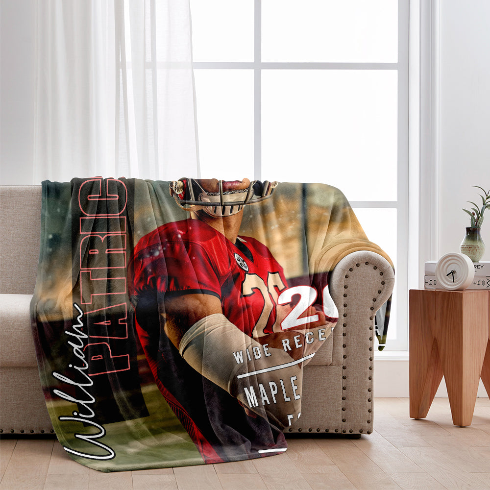 Any Photo, Name, School... - Personalized Football Blanket