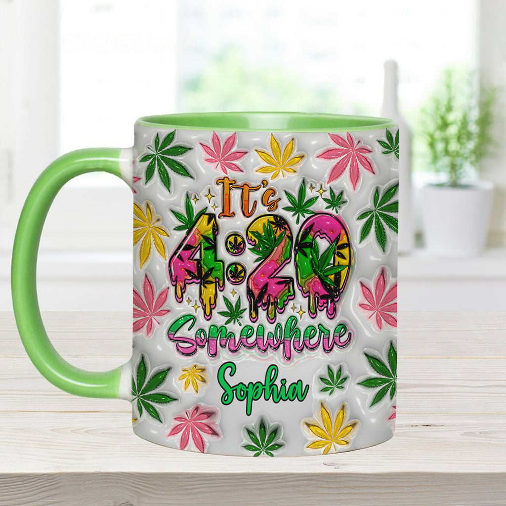 Irgendwo ist es 4:20 Uhr – Personalisierte Tasse mit Cannabis-Motiv