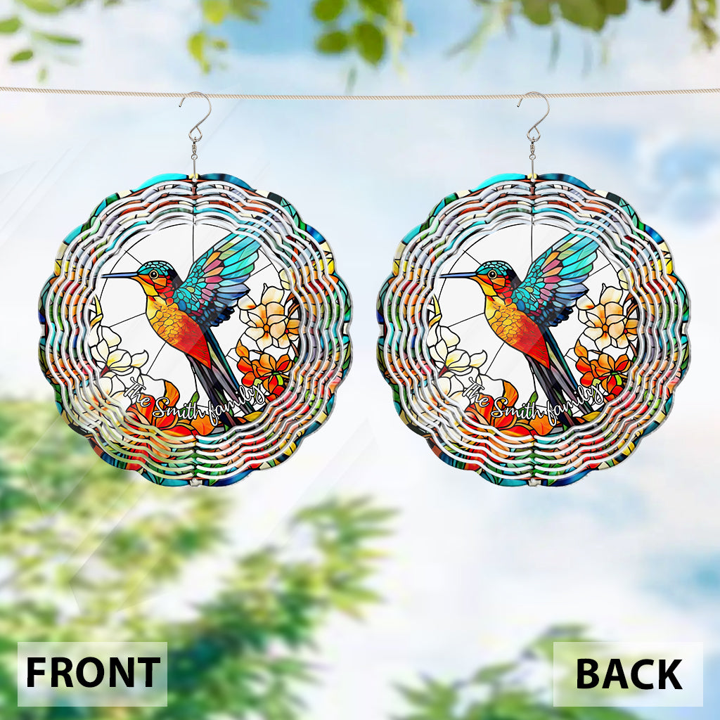 Magnifique colibri entouré de fleurs - Girouette colibri personnalisée