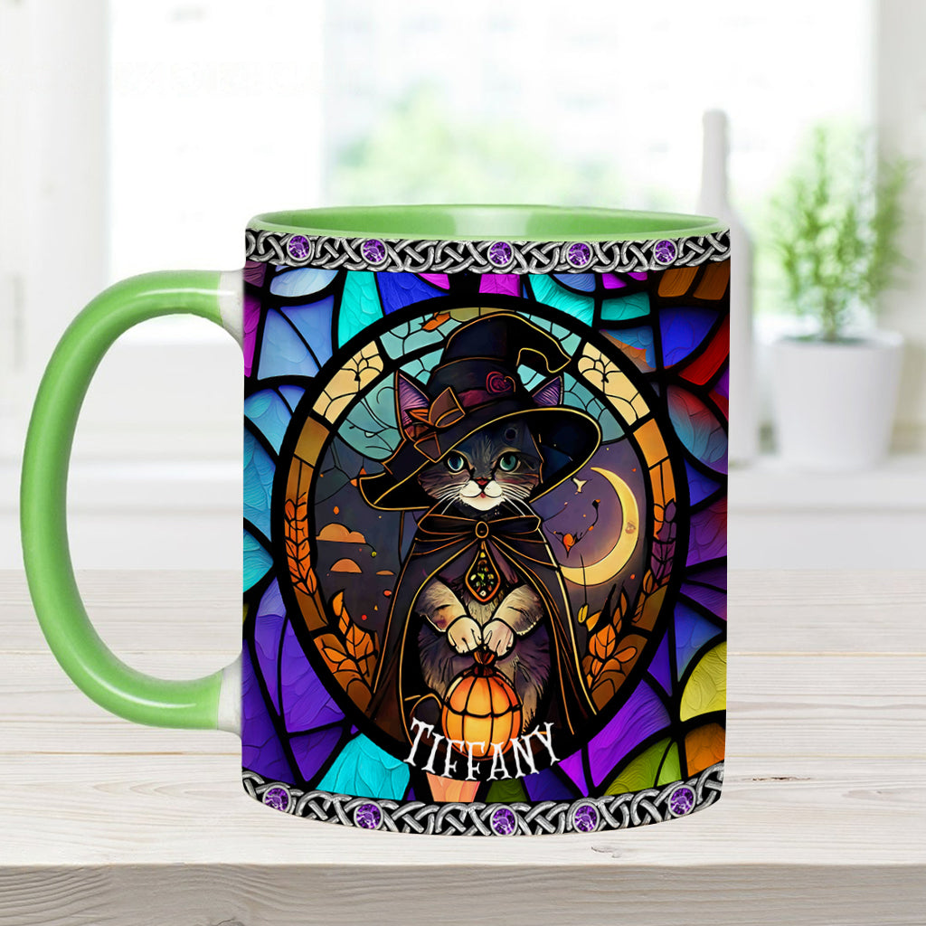 Beautiful Stained Glass Witch - Personalized Witch Accent Mug