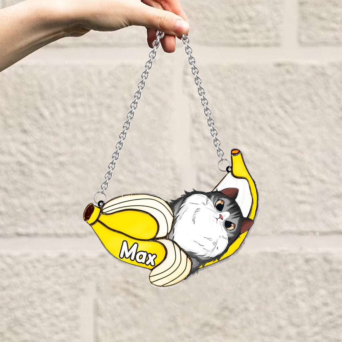 Funny Cat In A Banana - Personalized Cat Window Hanging Suncatcher Ornament
