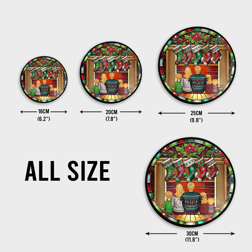 Happy Family Sitting By The Fireplace - Personalized Family Stained Glass Suncatcher