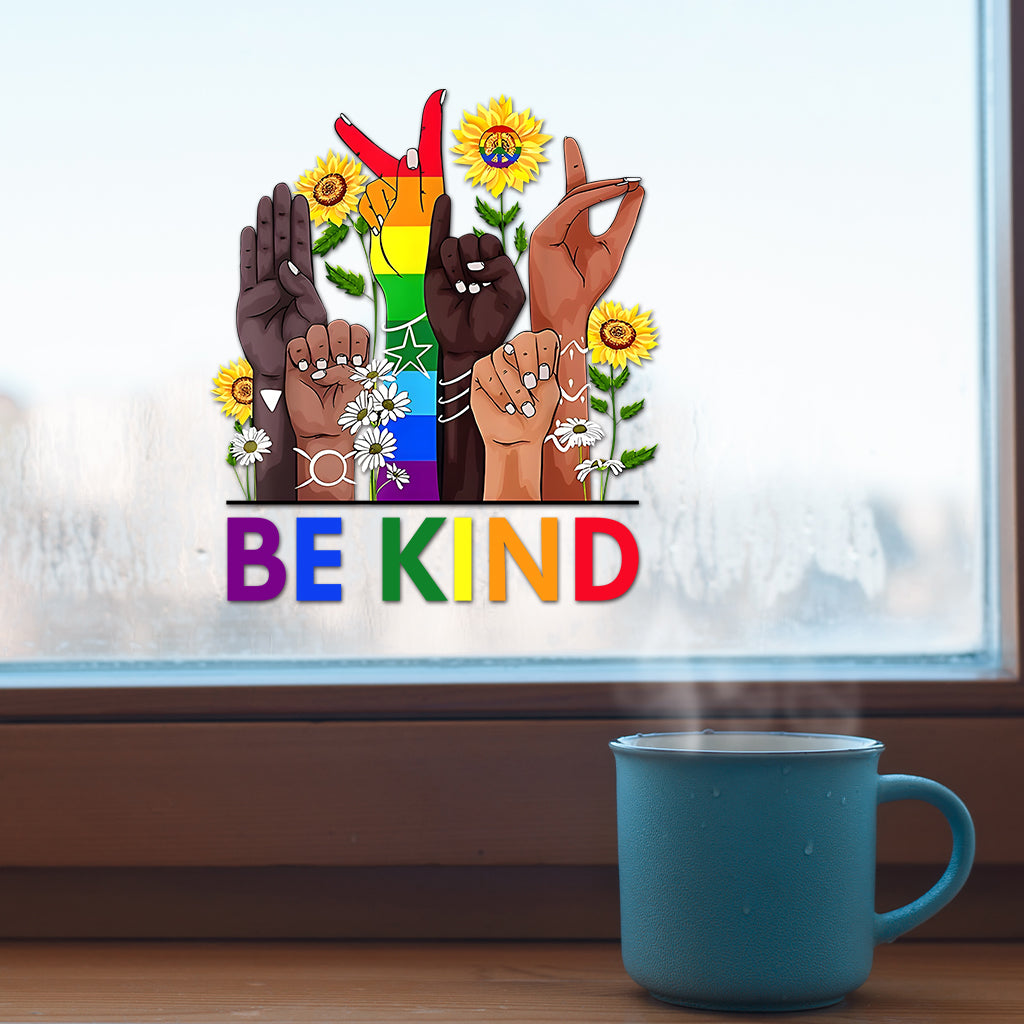 Be Kind Sign Language Rainbow Peace Sign - LGBT Support Decal Full