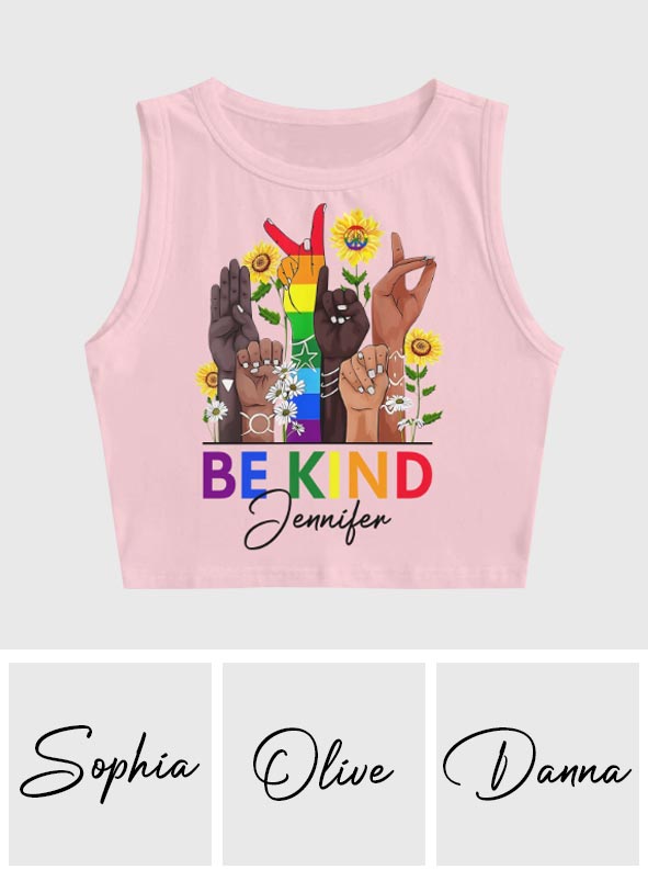 Be Kind Sign Language Rainbow Peace Sign - Personalized LGBT Support Crop Tank Top