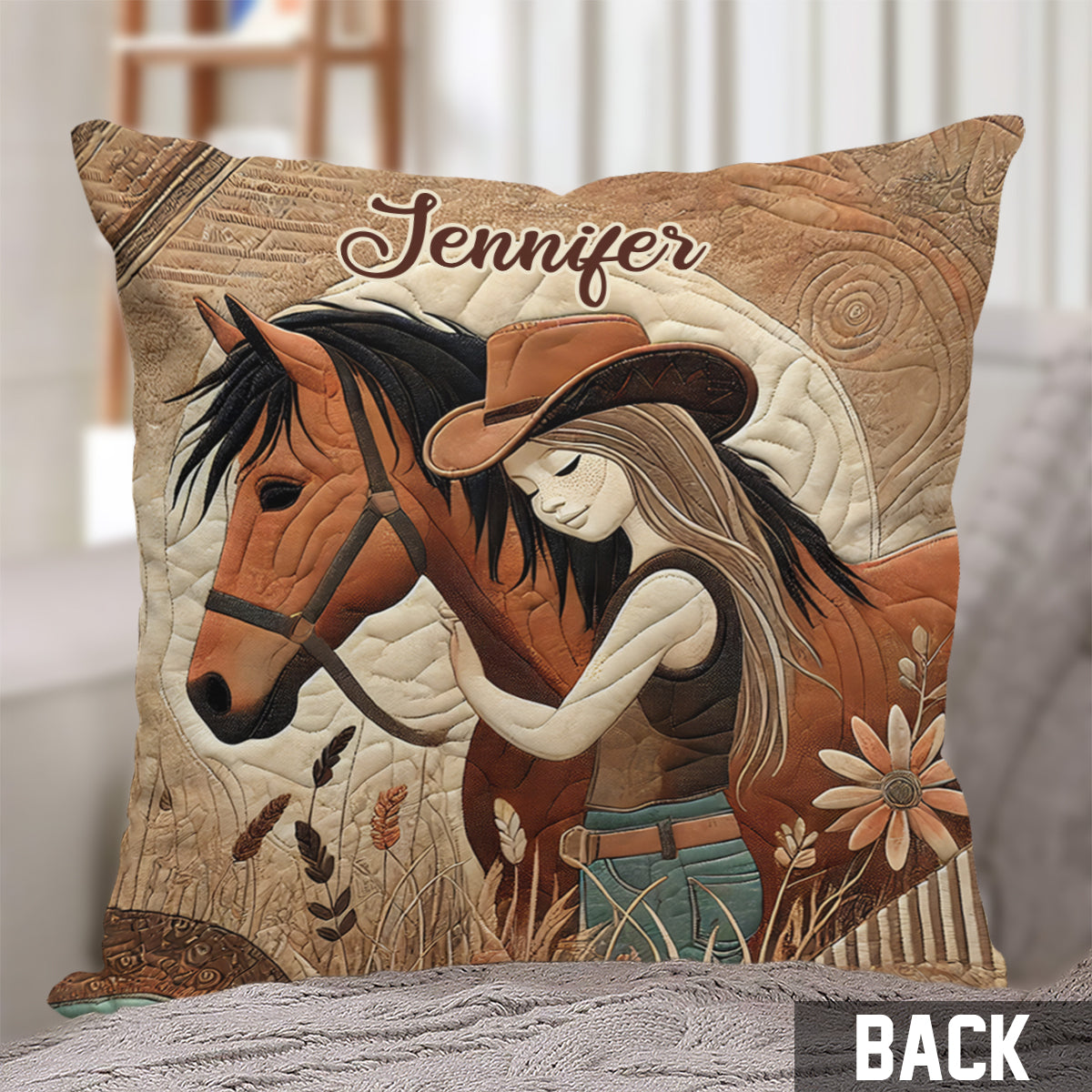 Amoureux des chevaux - Coussin décoratif personnalisé à motif cheval