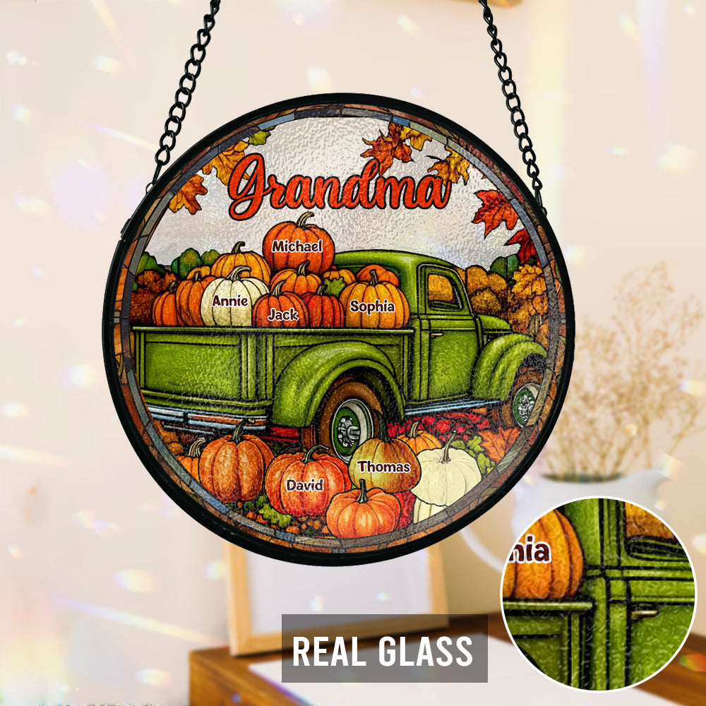 Grandma Fall Truck - Personalized Grandma Stained Glass Suncatcher