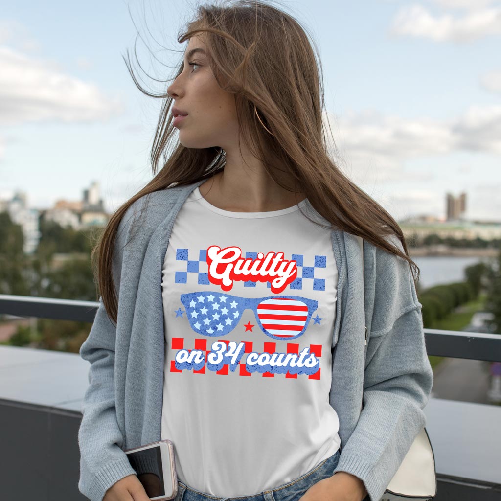 T-Shirt für verurteilte Straftäter, T-Shirt mit der Aufschrift „Schuldig in 34 Fällen“, Trump-T-Shirt zum 4. Juli, Lustiges Pro-Trump-2024-T-Shirt, MAGA-T-Shirts
