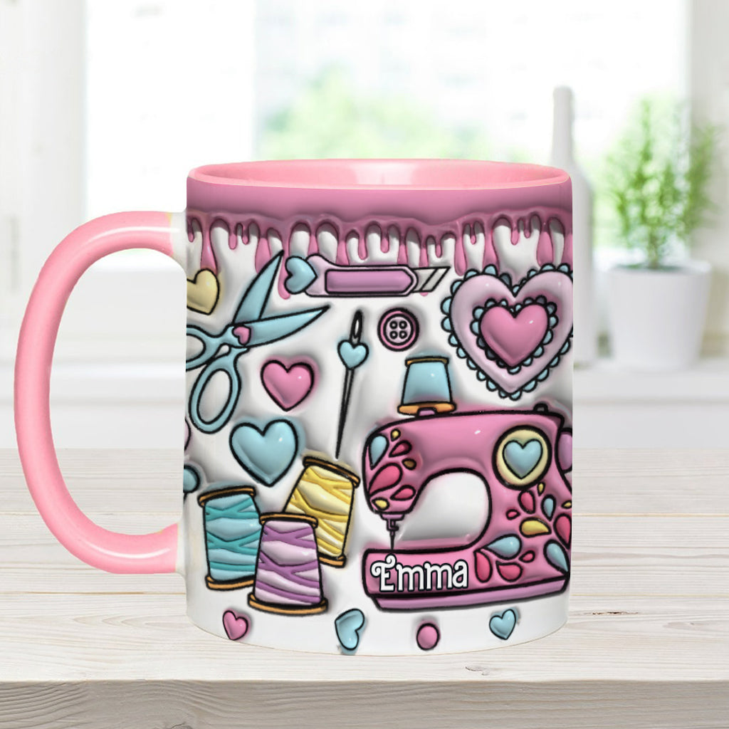 Mug rose personnalisé pour les passionnées de couture - Thème couture