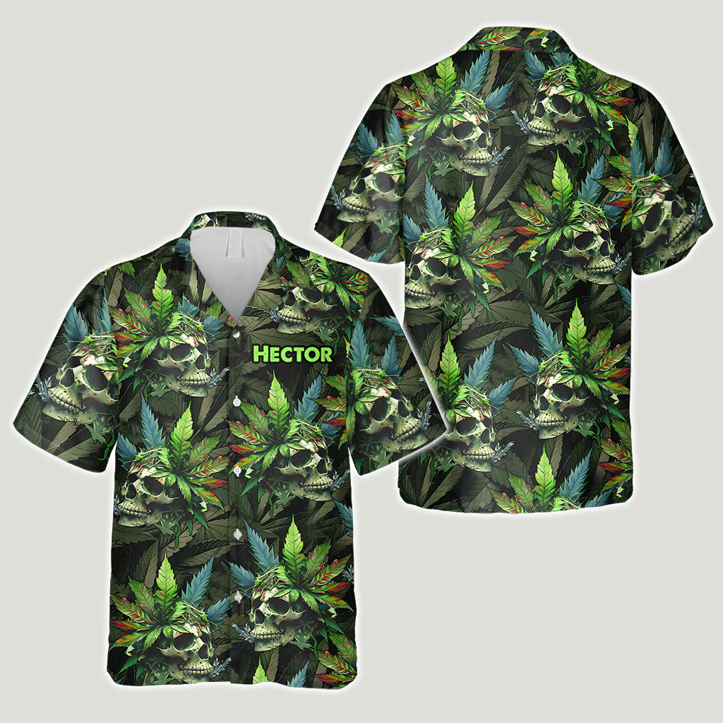 Skull Green Leaf - Personalized Weed Hawaiian Shirt