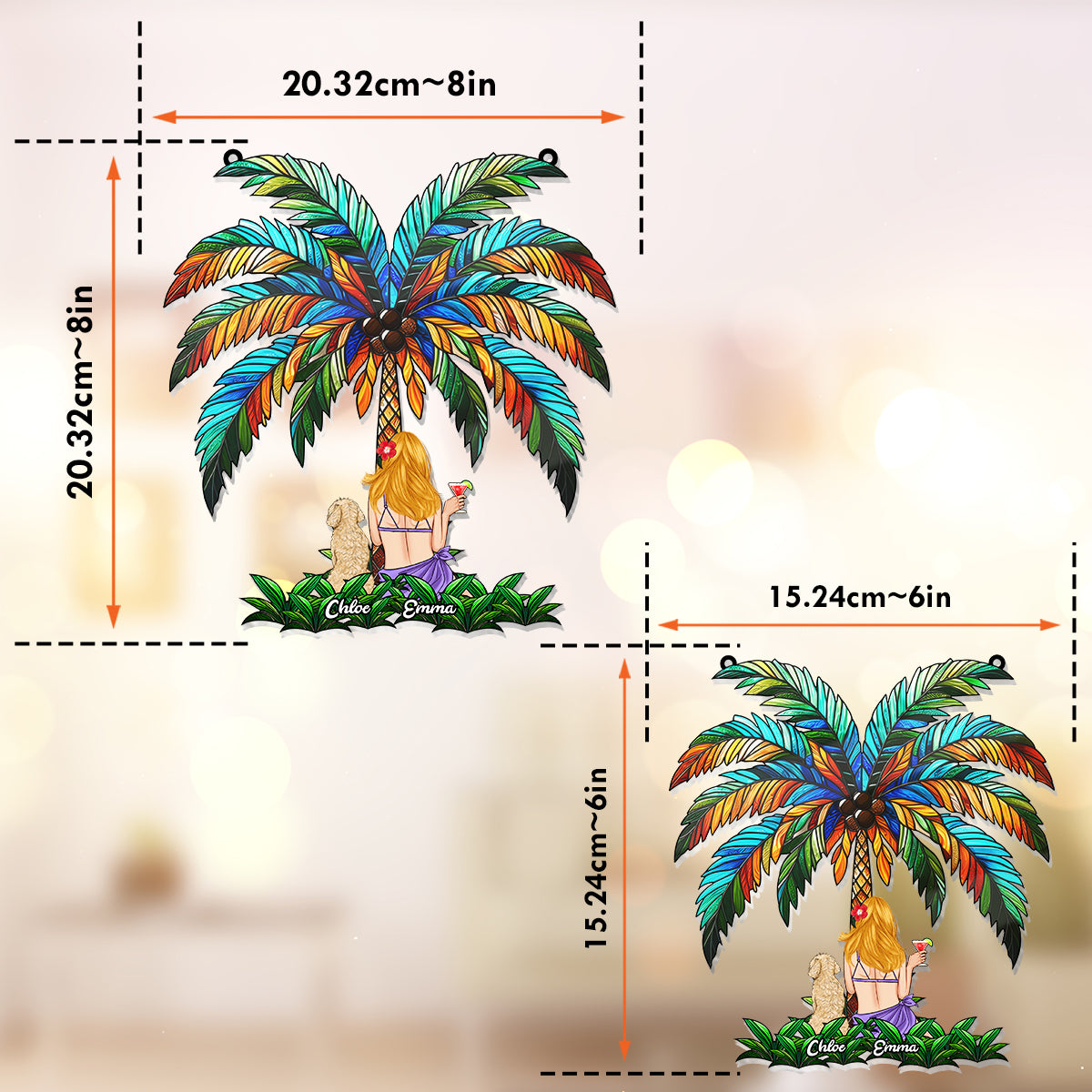 You & Me Under The Palm Tree - Personalized Dog Window Hanging Suncatcher Ornament