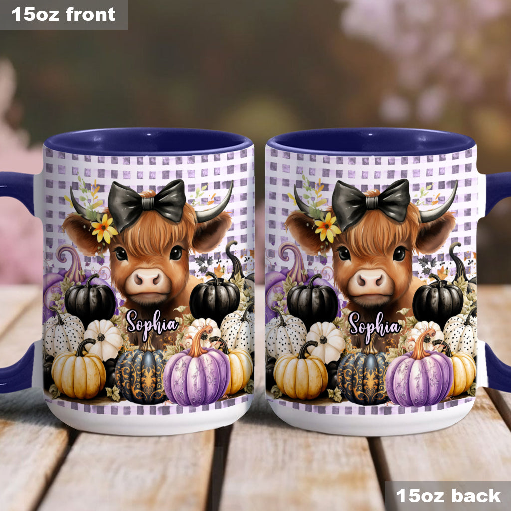 Cute Baby Highland Cow Fall Pumpkins - Personalized Accent Mug