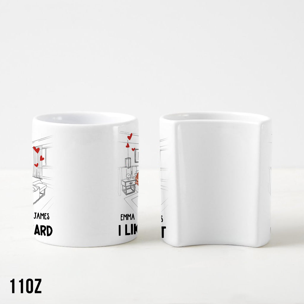 I Like His Beard I Love Her Butt - Personalized Couple Matching Heart Handle Mug