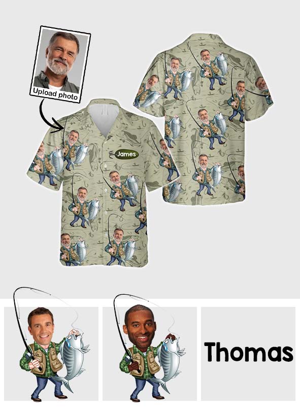Funny Caricature Face - Personalized Fishing Hawaiian Shirt