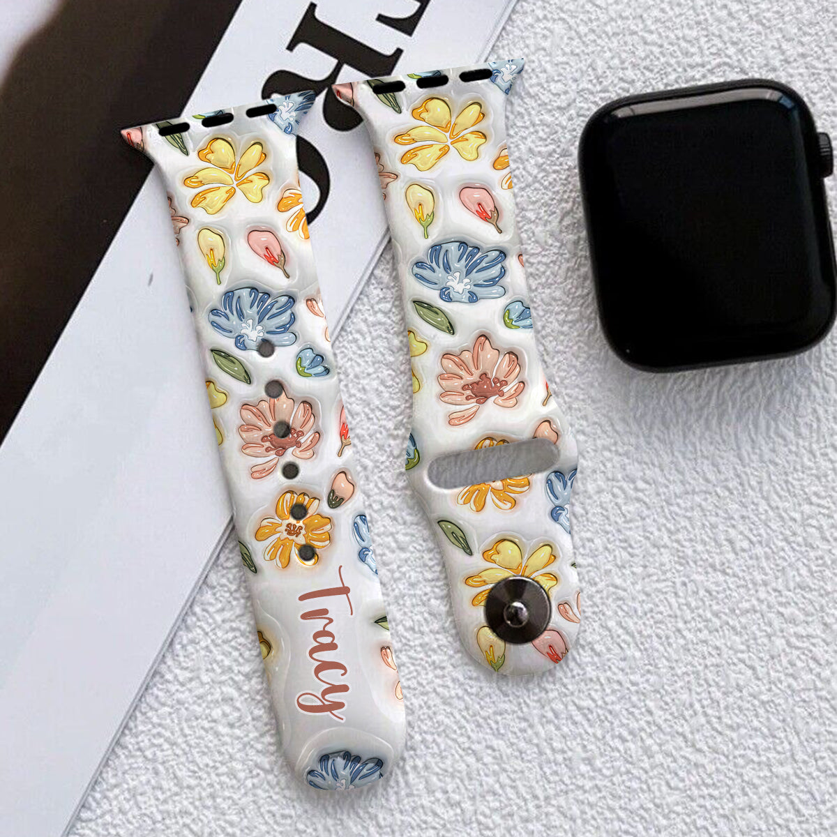 Puffy Floral Apple Watch Band - Personalized Apple Watch Band