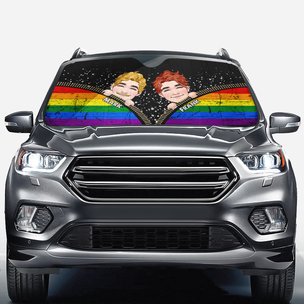 Lustiges Pärchenstolz – Personalisierter Sonnenschutz für das Auto zur Unterstützung der LGBTQ+-Community