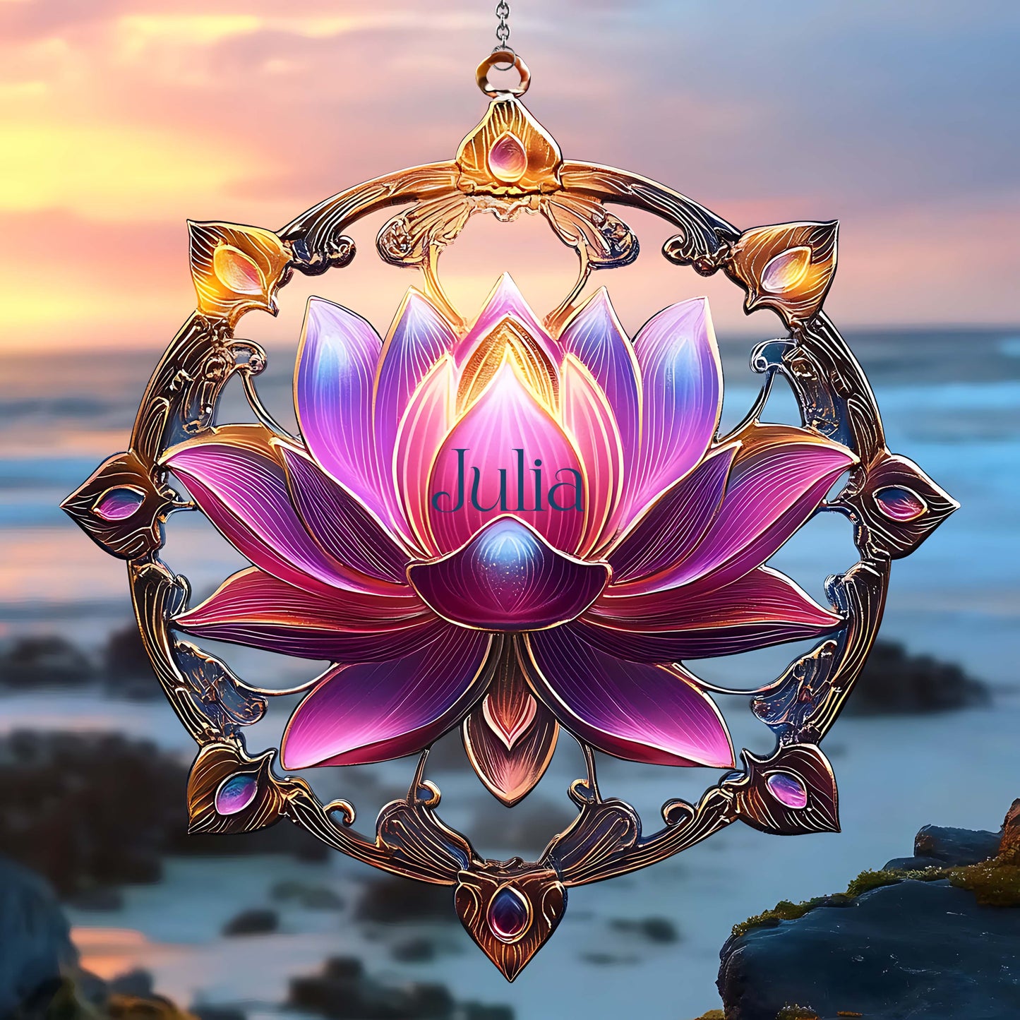 Beautiful Lotus - Personalized Yoga Window Hanging Suncatcher Ornament