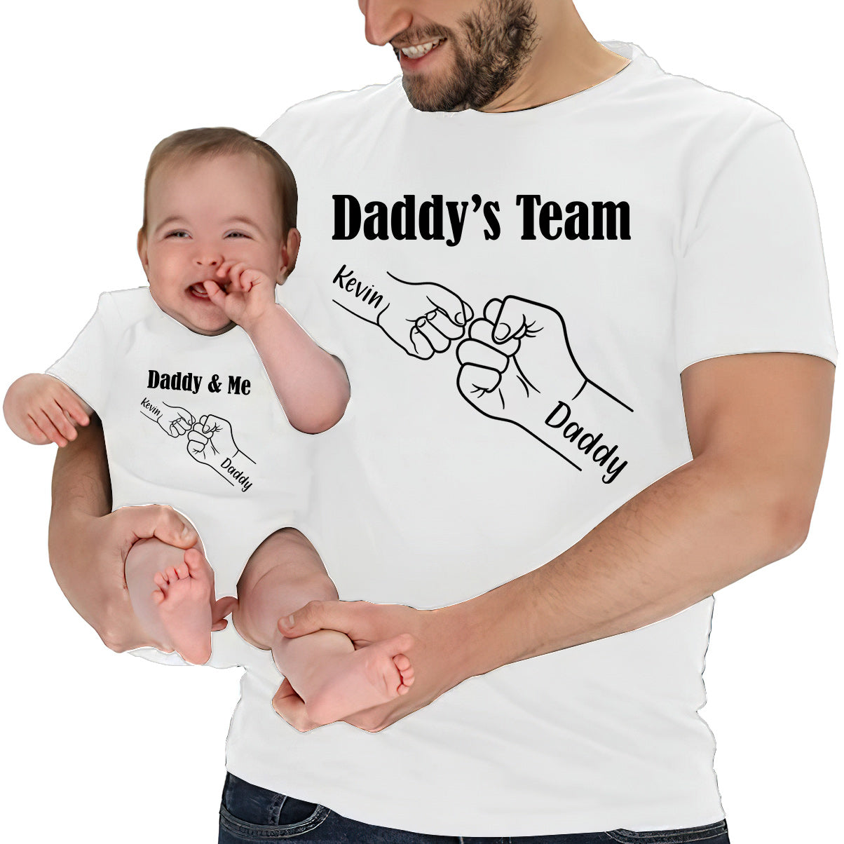Daddy And Me Daddy's Team - Personalized Father T-shirt And Baby Onesie