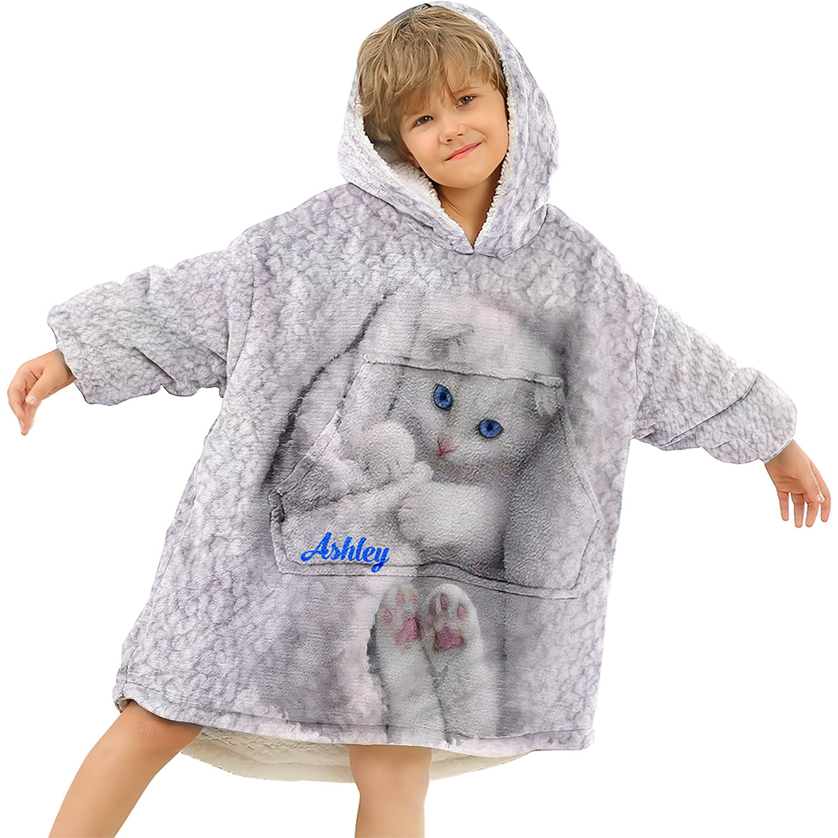 Happy Kitty - Personalized Cat Blanket Hoodie