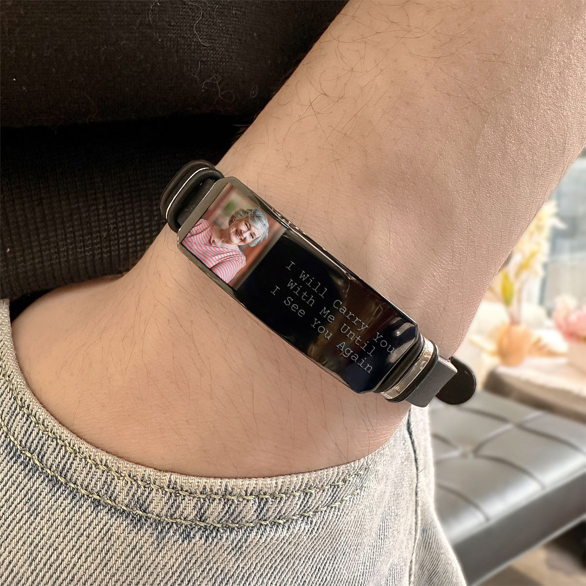 Custom Photo I'll Carry You - Personalized Memorial Engraved Bracelet