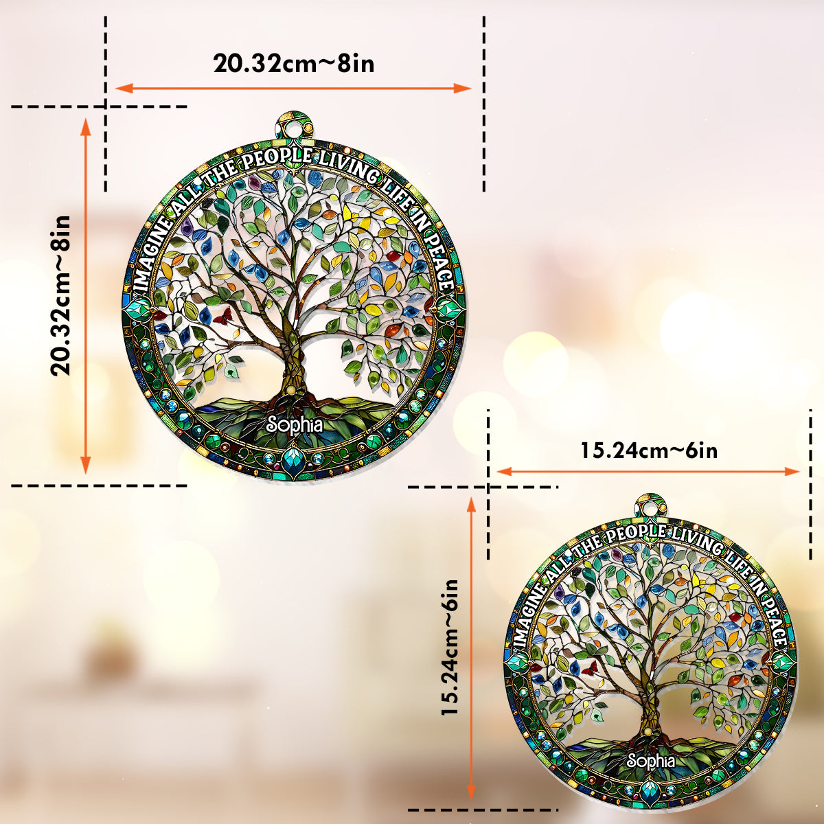 Imagine All The People Living Life In Peace - Personalized Hippie Window Hanging Suncatcher Ornament