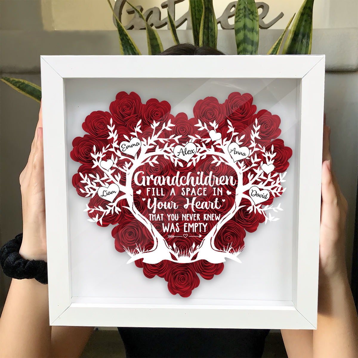Enkelkinder füllen einen Platz in deinem Herzen – personalisierte Blumen-Schattenbox für Oma