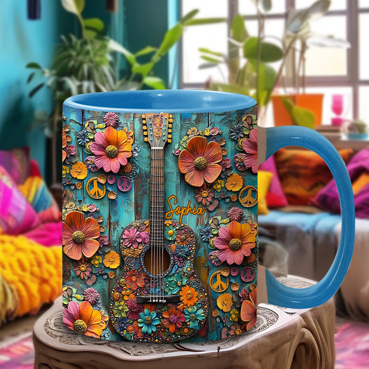 Vintage Hippie Guitar - Personalized Hippie Accent Mug