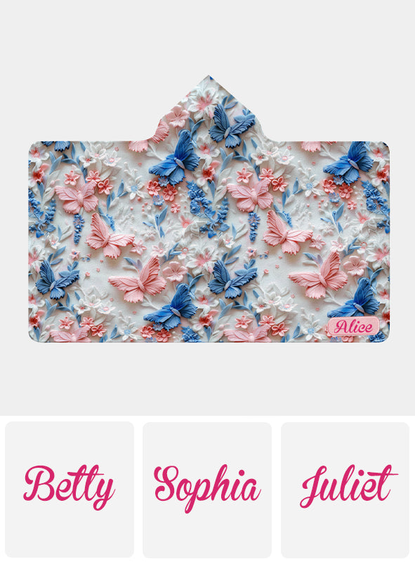 Pink And Blue Butterflies - Personalized Butterfly Hooded Blanket
