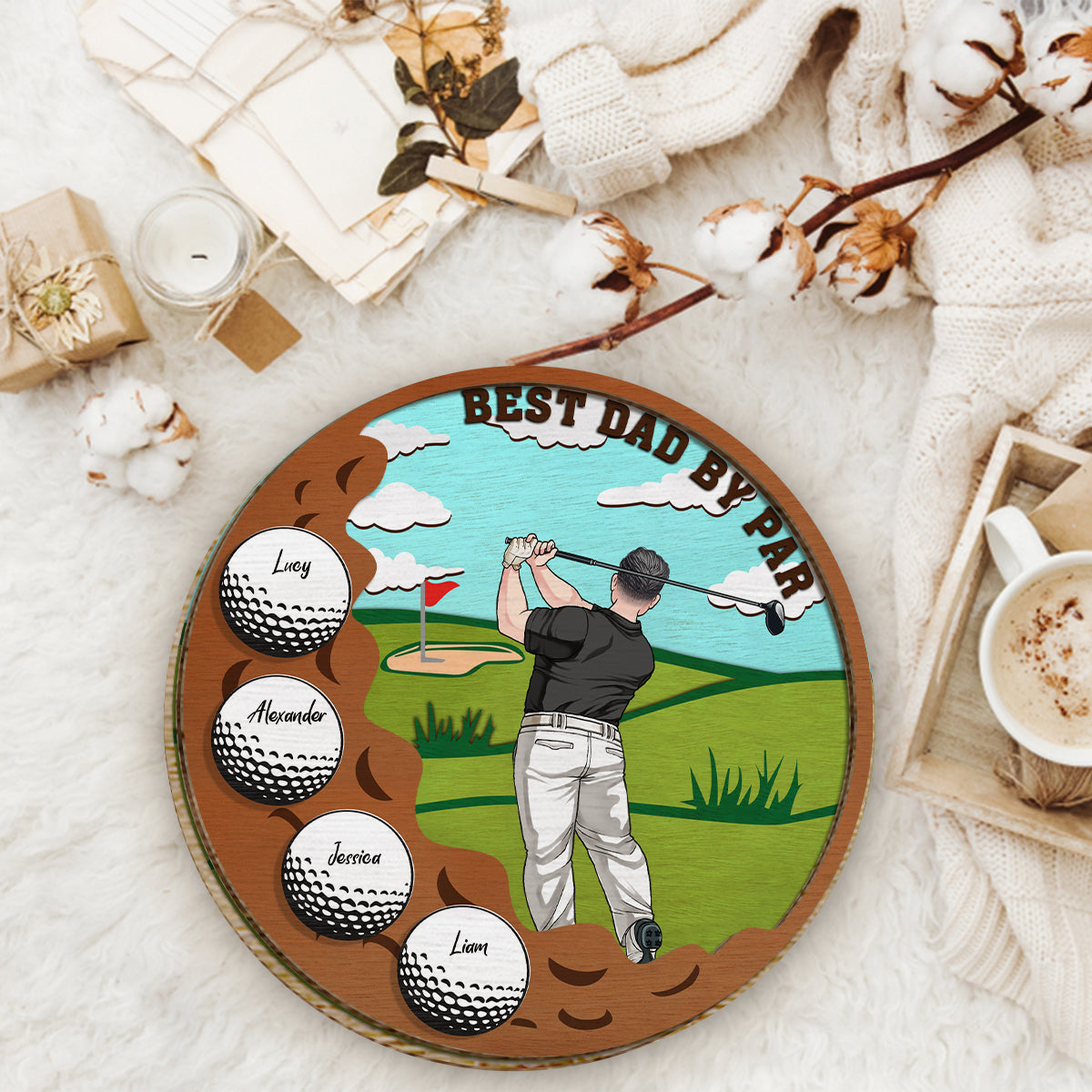 Best Dad By Par - Personalized Father 2 Layered Wood Sign / Wood Plaque