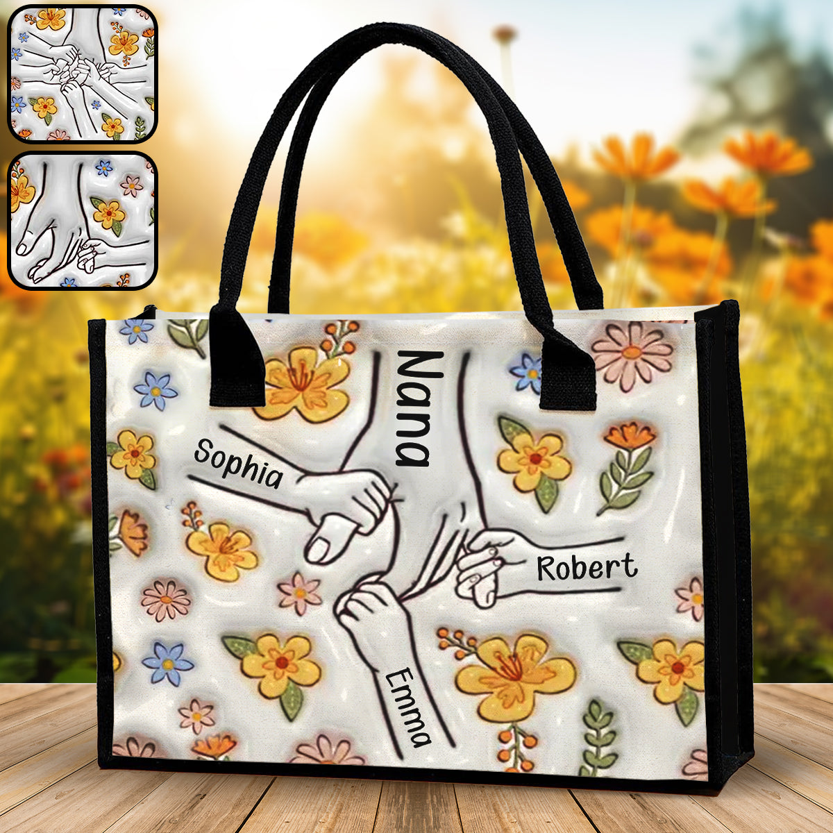 Holding Hands Grandma Mom Nana - Personalized Grandma Canvas Tote Bag
