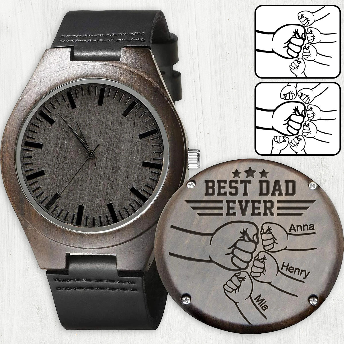 Best Dad Ever - Personalized Father Personalized Engraved Wooden Watch