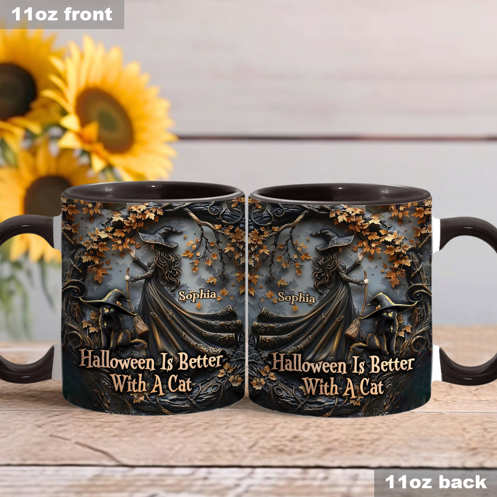 Halloween Is Better With A Cat - Personalized Black Cat Accent Mug