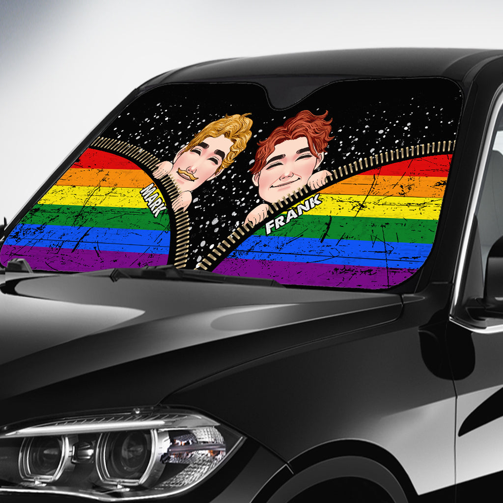 Lustiges Pärchenstolz – Personalisierter Sonnenschutz für das Auto zur Unterstützung der LGBTQ+-Community