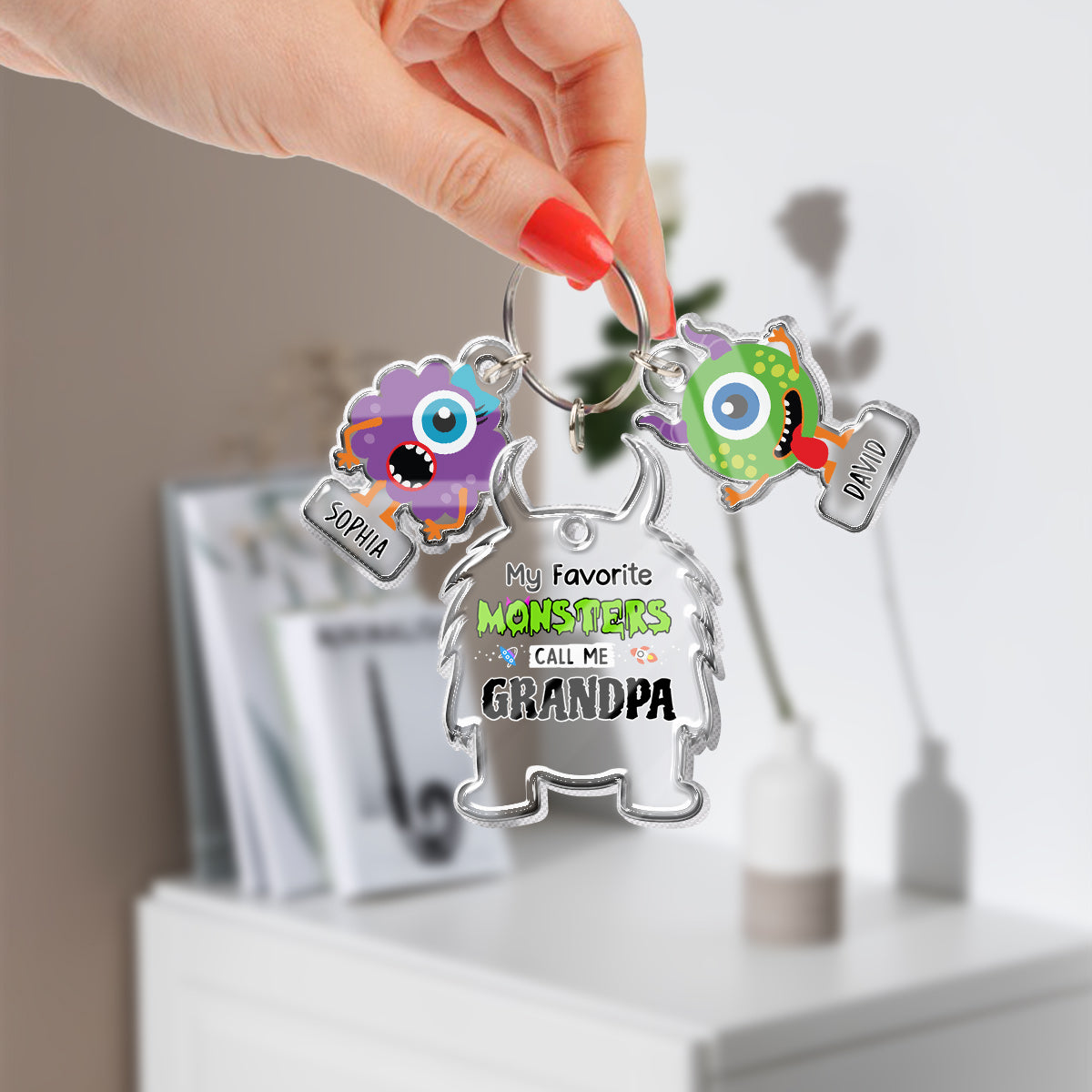 My Favorite Monsters Call Me Grandpa Daddy Dada - Personalized Grandpa Keychain with Charms