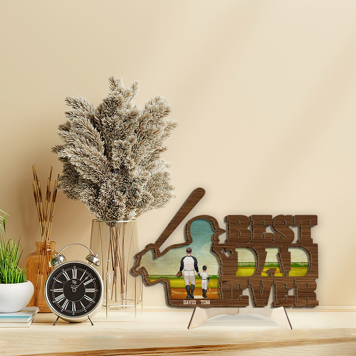 Bester Papa aller Zeiten – Baseball-Papa – Personalisiertes zweilagiges Holzschild / Holzplakette