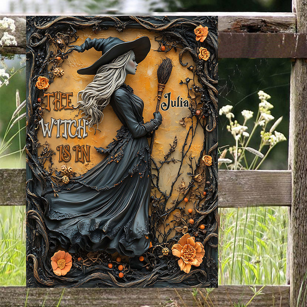 The Witch Is In - Personalized Witch Rectangle Metal Sign