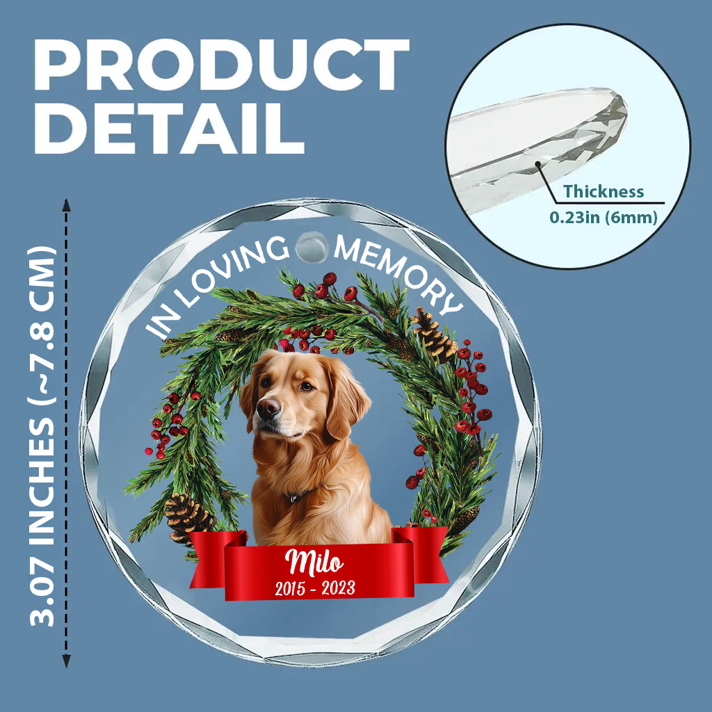 In Loving Memory Of - Personalized Dog Round Shaped Glass Ornament