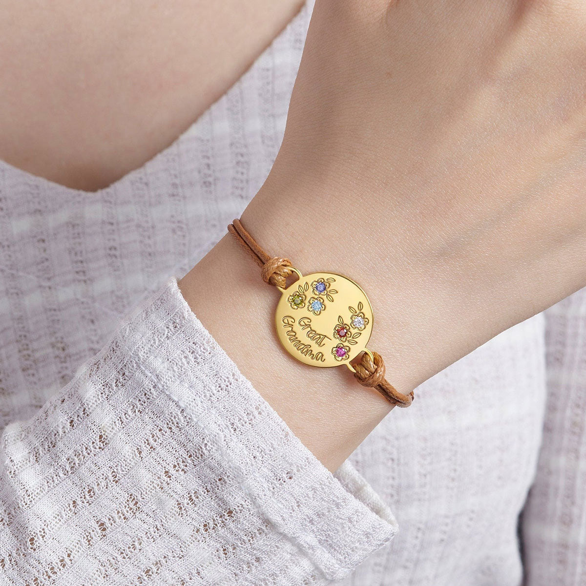 Round Pendant Bracelet With Birth Stones - Personalized Mother Round Pendant Bracelet