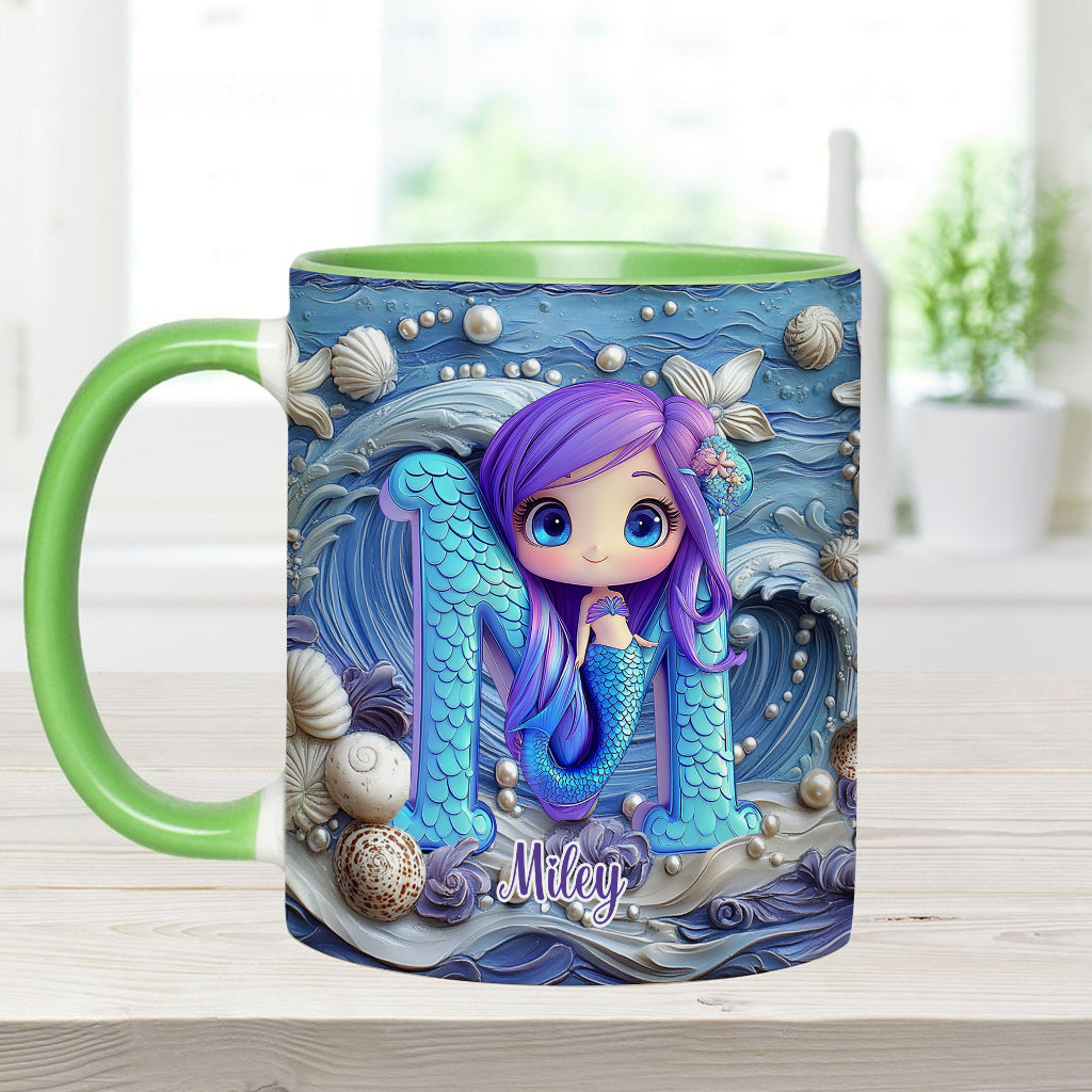 Beautiful Mermaid Letter - Personalized Kid Accent Mug