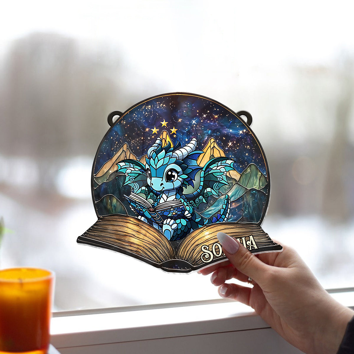 Fantasy Book Reader - Personalized Book Window Hanging Suncatcher Ornament