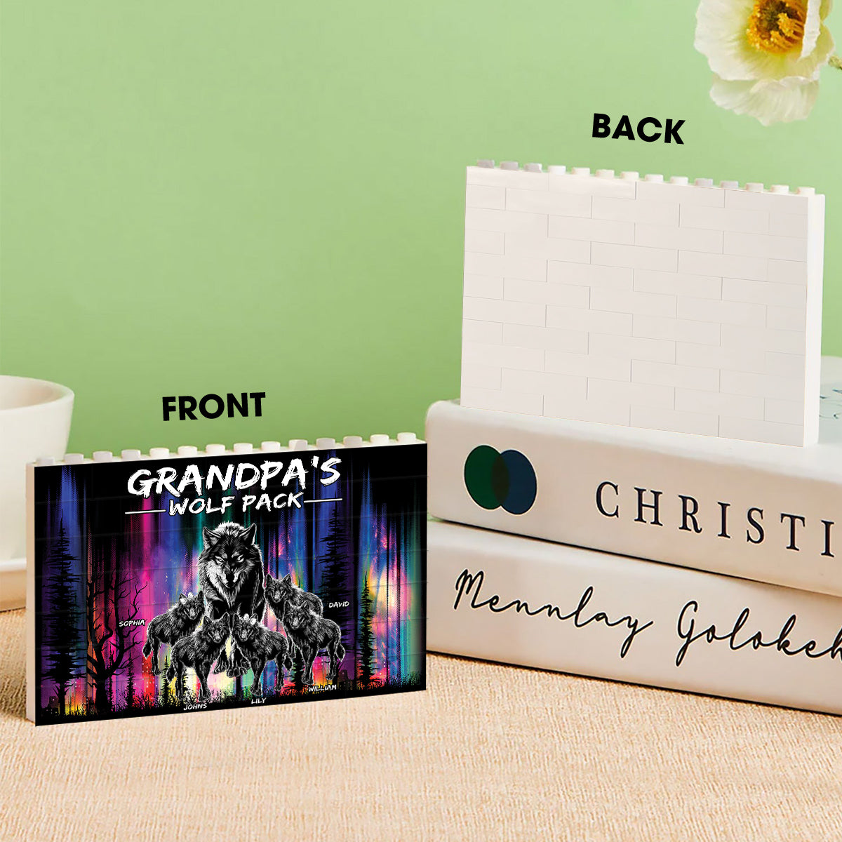 Grandpa's Wolf Pack - Personalized Grandpa One-sided Horizontal Rectangle Building Brick Blocks